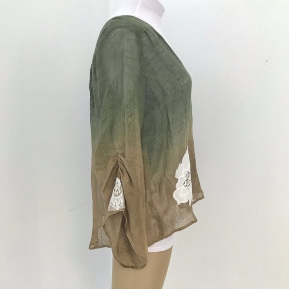 Vanita Rosa OS French Linen Ombre Lace Floral Top - Picture 4 of 9